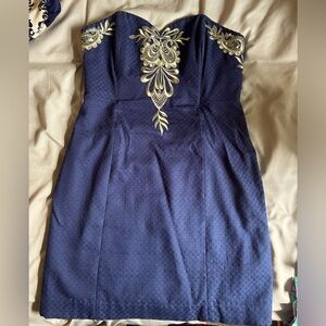 Strapless navy blue Lily Pulitzer dress used , in good condition